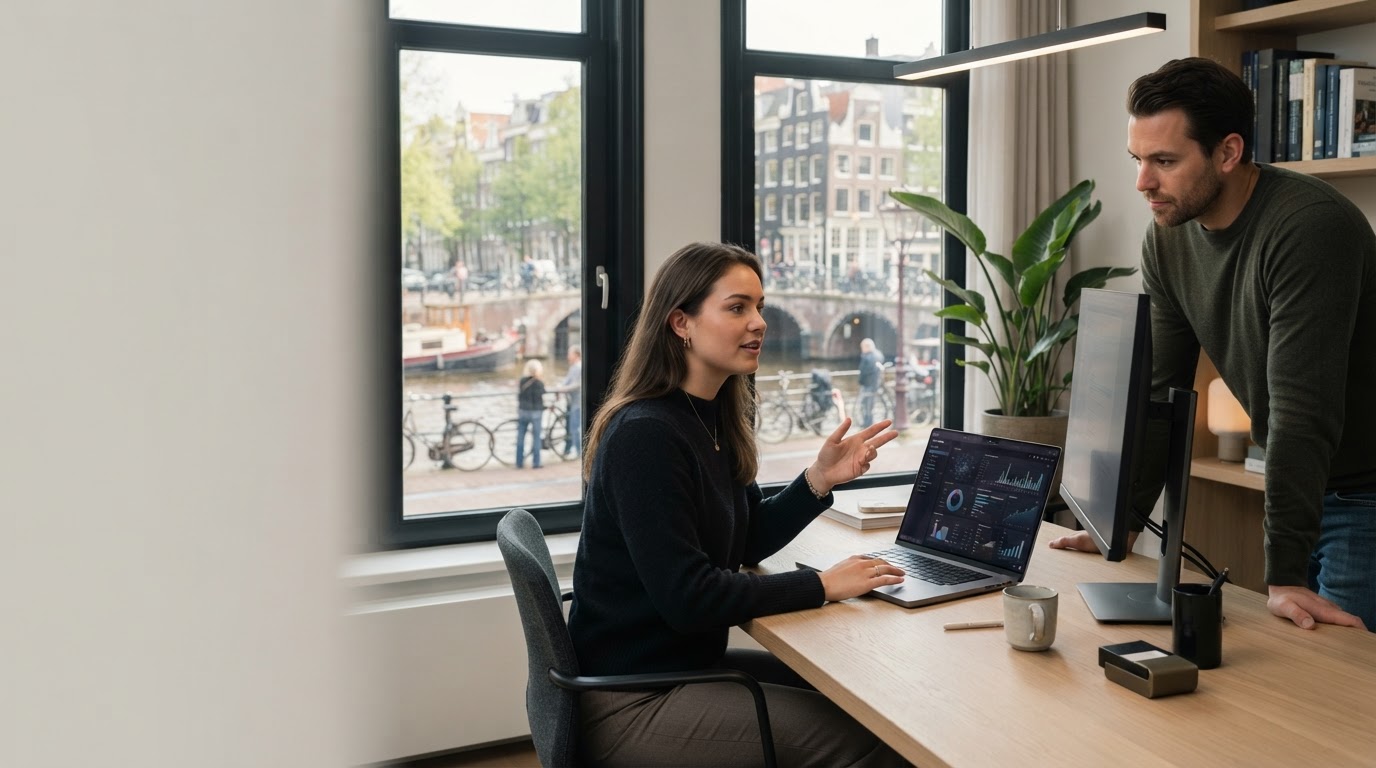 Quntex AI data-analyseplatform gebruikt door een remote professional